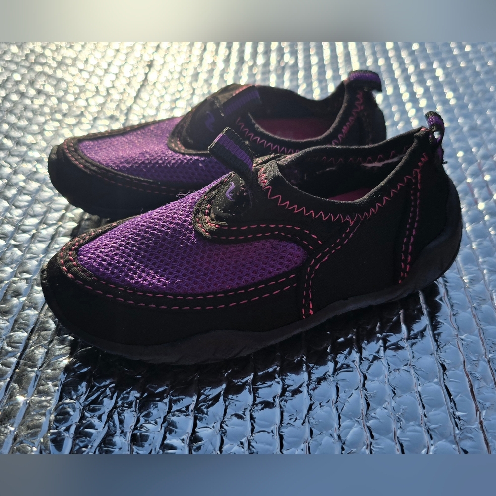 Purple and Black Water Shoes with Mesh Design